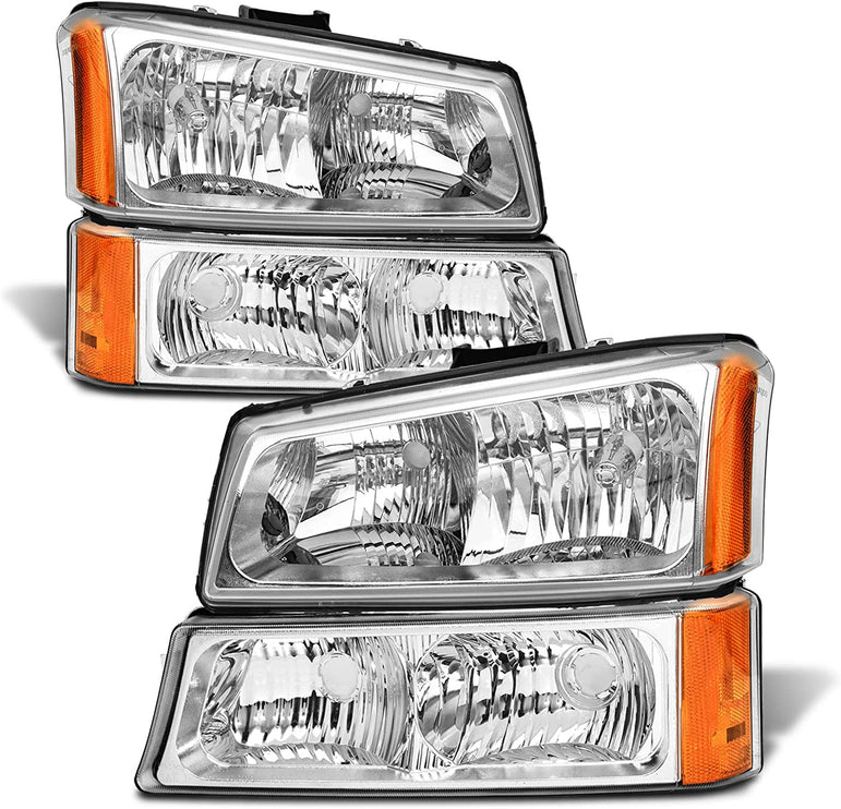 2003-2006 Silverado Headlight Assembly For Chevy Avalanche 150025003500 Clear Chrome Lens With Amber Reflector Replacement Left And Right - JSI Racing 