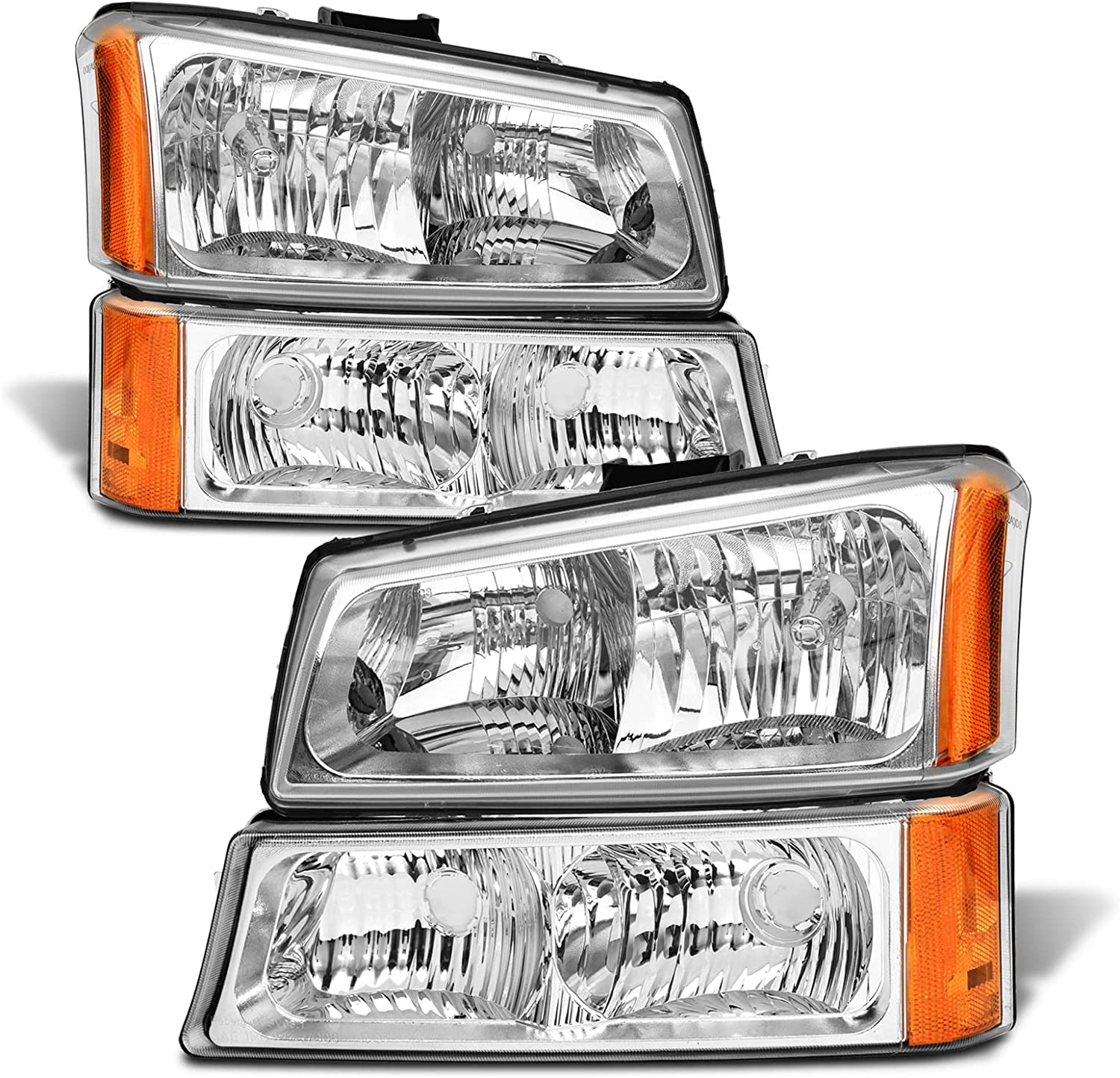 2003-2006 Silverado Headlight Assembly For Chevy Avalanche 150025003500 Clear Chrome Lens With Amber Reflector Replacement Left And Right - JSI Racing 