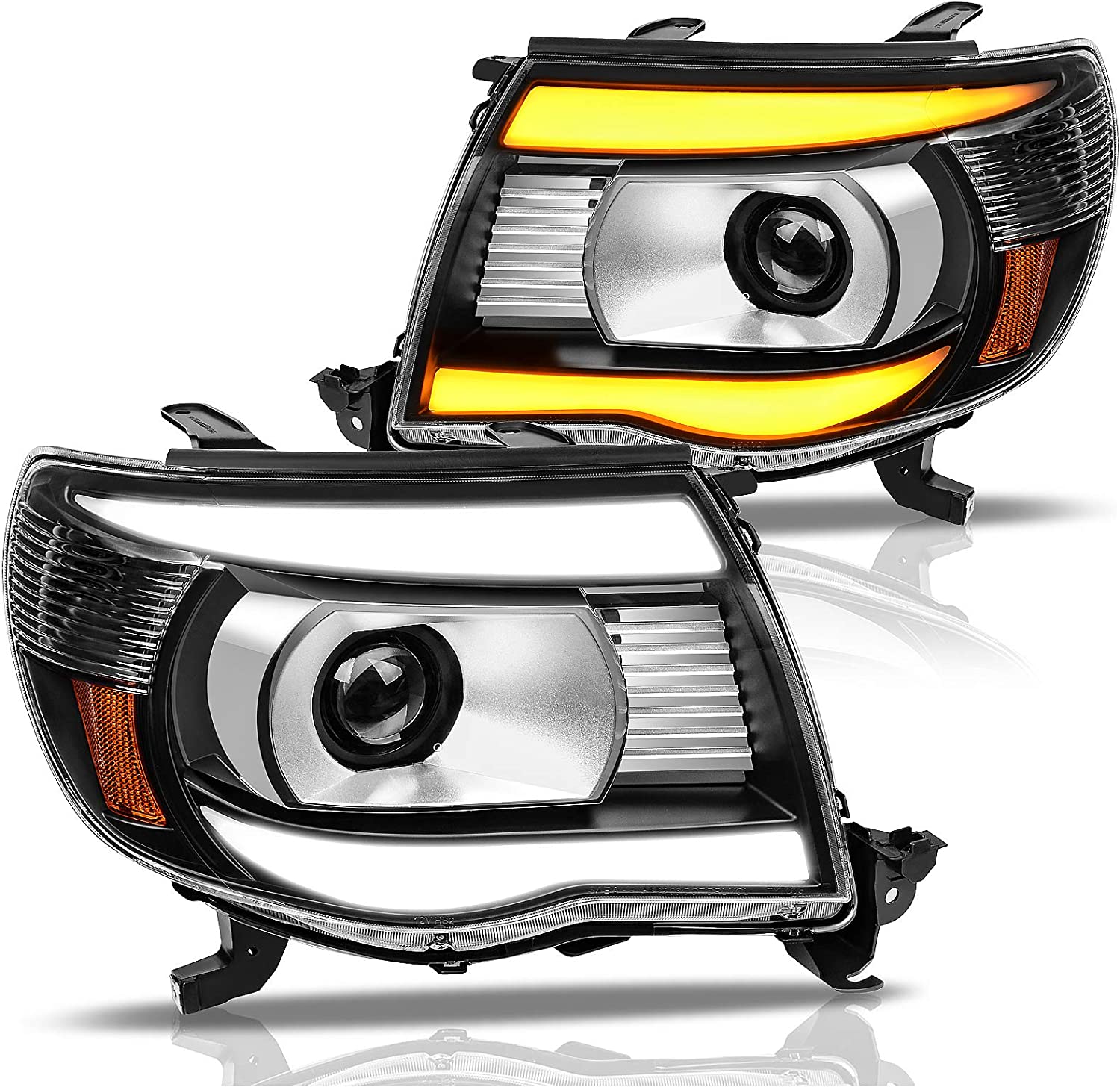 Dwvo Headlight Assembly Compatible With 2005 2006 2007 2008 2009 2010 2011 Tacoma Pickup Truck Oe Replacement Chrome Housing Amber Reflector - JSI Racing 