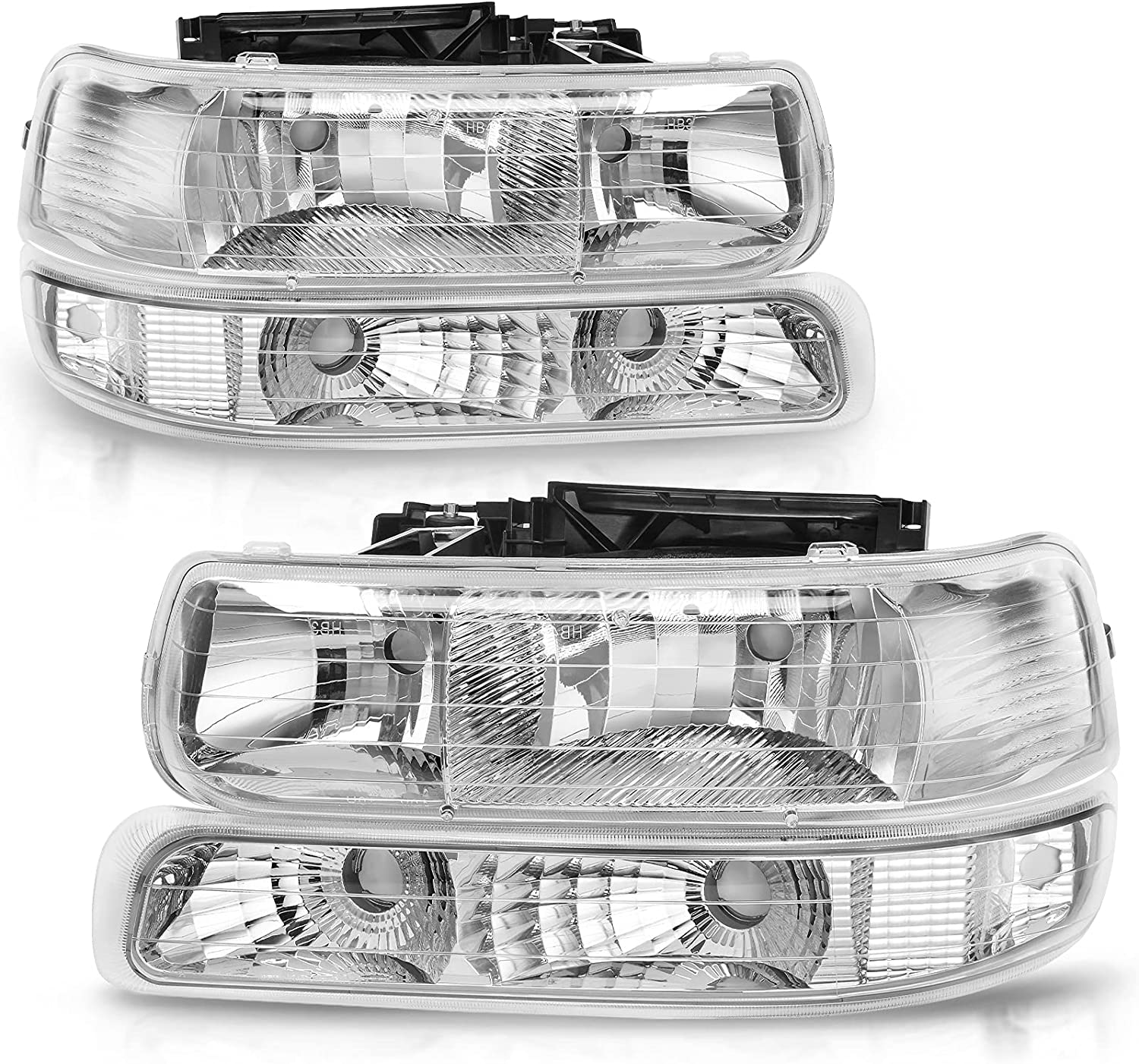 Autosaver88 Headlight Assembly Compatible With 19992002 Chevy Silverado 20002006 Tahoe Suburban Headlamp Bumper Lights Black Housing Reflector Chrome - JSI Racing 