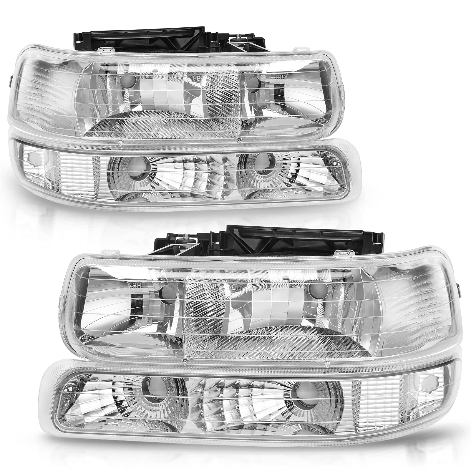 Autosaver88 Headlight Assembly Compatible With 19992002 Chevy Silverado 20002006 Tahoe Suburban Headlamp Bumper Lights Black Housing Reflector Chrome - JSI Racing 