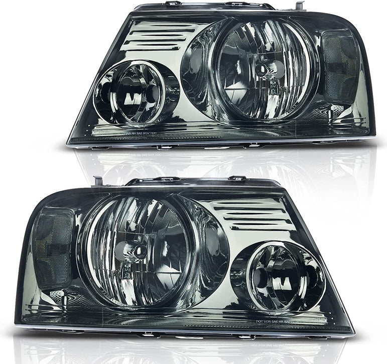 2004-2008 Ford F150 Headlights With Smoked Lens Chrome Housing Reflector - JSI Racing 