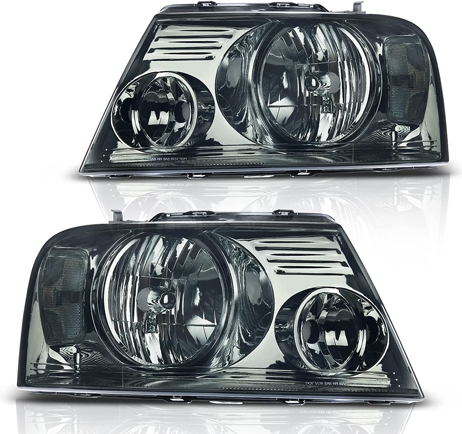 2004-2008 Ford F150 Headlights With Smoked Lens Chrome Housing Reflector - JSI Racing 