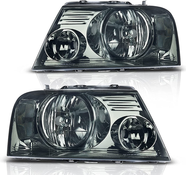 2004-2008 Ford F150 Headlights With Smoked Lens Chrome Housing Reflector - JSI Racing 
