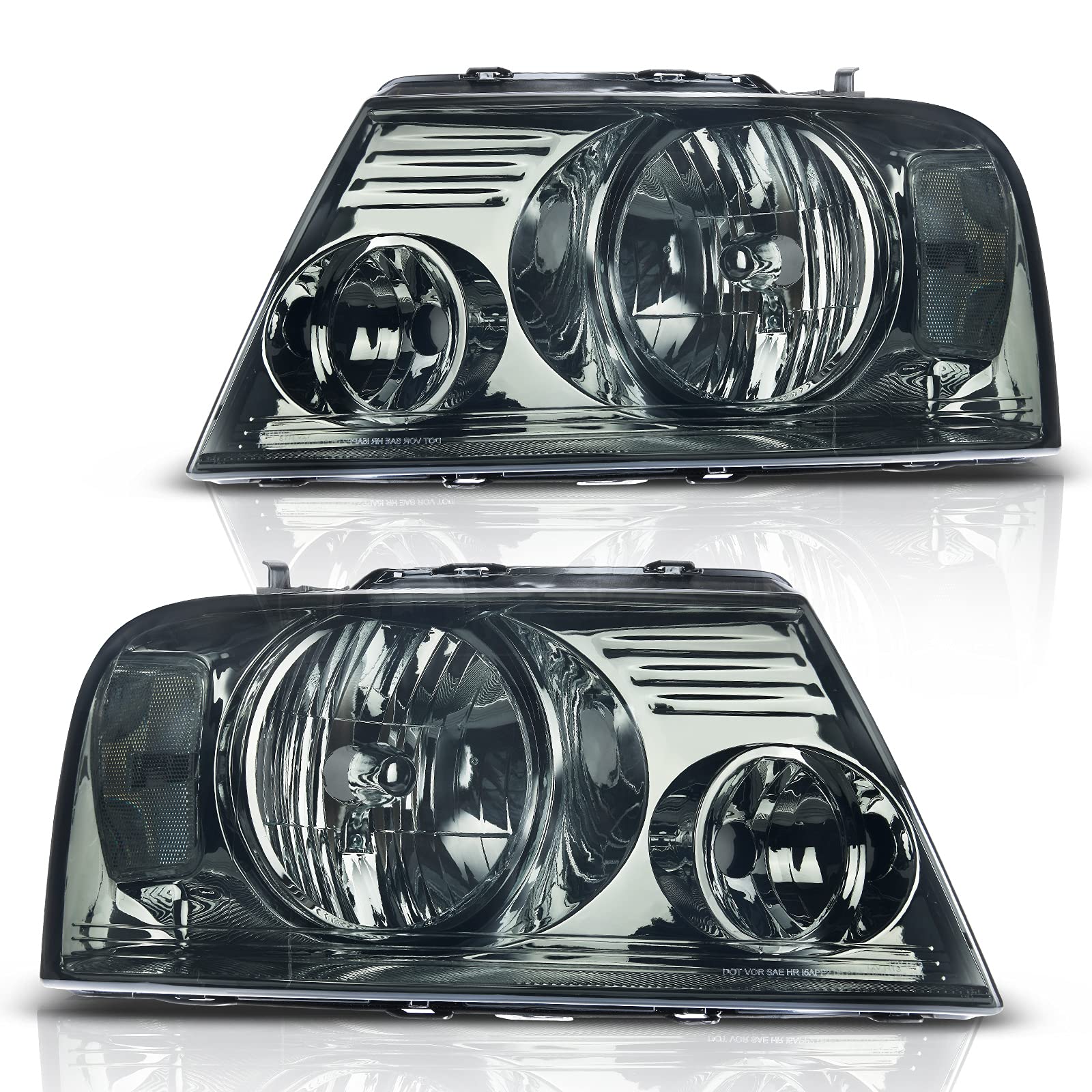 2004-2008 Ford F150 Headlights With Smoked Lens Chrome Housing Reflector - JSI Racing 