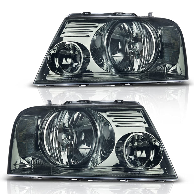 2004-2008 Ford F150 Headlights With Smoked Lens Chrome Housing Reflector - JSI Racing 