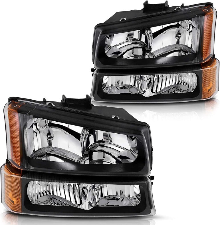 Dwvo Headlight Assembly Compatible With Chevy Silverado Avalanche 1500 2500 3500 Black Clear Housing - JSI Racing 