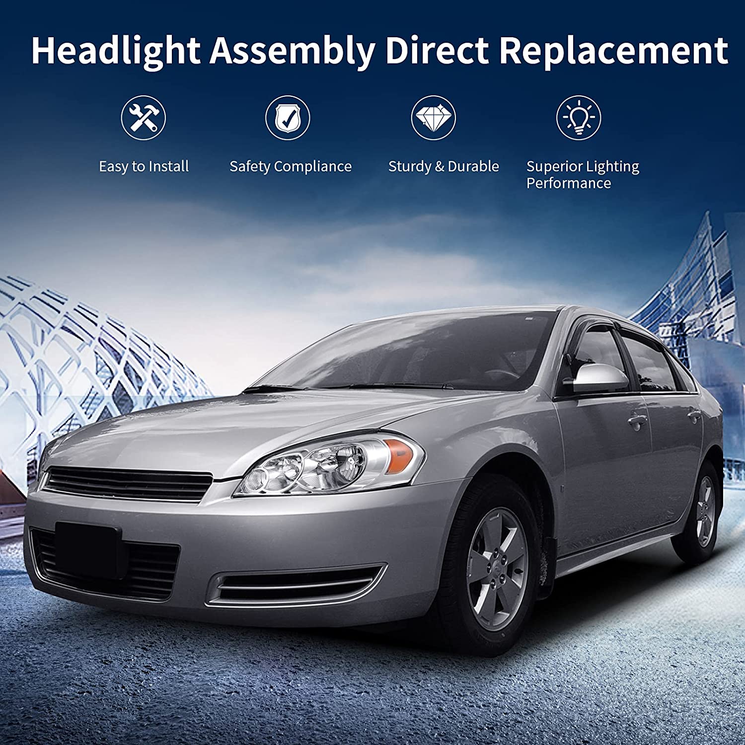 Autosaver88 Headlight Assembly Compatible With 20062013 Chevy Impala 06 07 Monte Carlo Replacement Headlamp Driving Light Chrome Housing Amber Reflector Clear Lens 25958359 25958360 A Oe - JSI Racing 