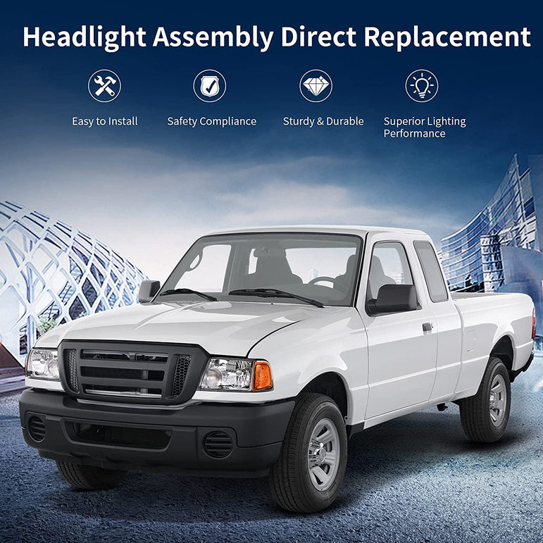 Autosaver88 LED Drl Headlight Assembly Compatible With 20012011 Ford Ranger Pair Headlights Wdaytime Running Light Chrome Housing Amber Reflector - JSI Racing 