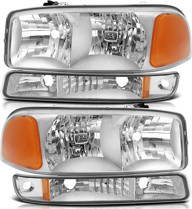 LBRST Headlights Assembly For 1999-2006 GMC Sierra 1500 For 2007-2007 GMC Sierra 1500 Classic Black Housing Clear Reflector Clear Lens Driver & Passenger Side - JSI Racing 
