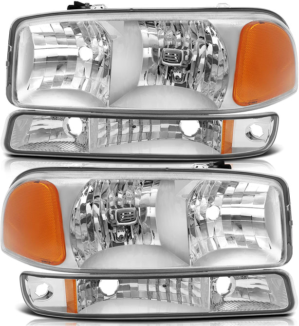 Lbrst Headlight Assembly For Gmc Sierra 1500 19992006 Classic 2007 Chrome Housing Amber Reflector Clear Lens Driver And Passenger Side Headlamp - JSI Racing 