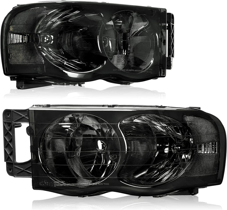 Headlights Assembly For 20022005 Dodge Ram Pickup Headlight Replacement Driving Light Chrome Housing Red Reflector Clear Lens - JSI Racing 