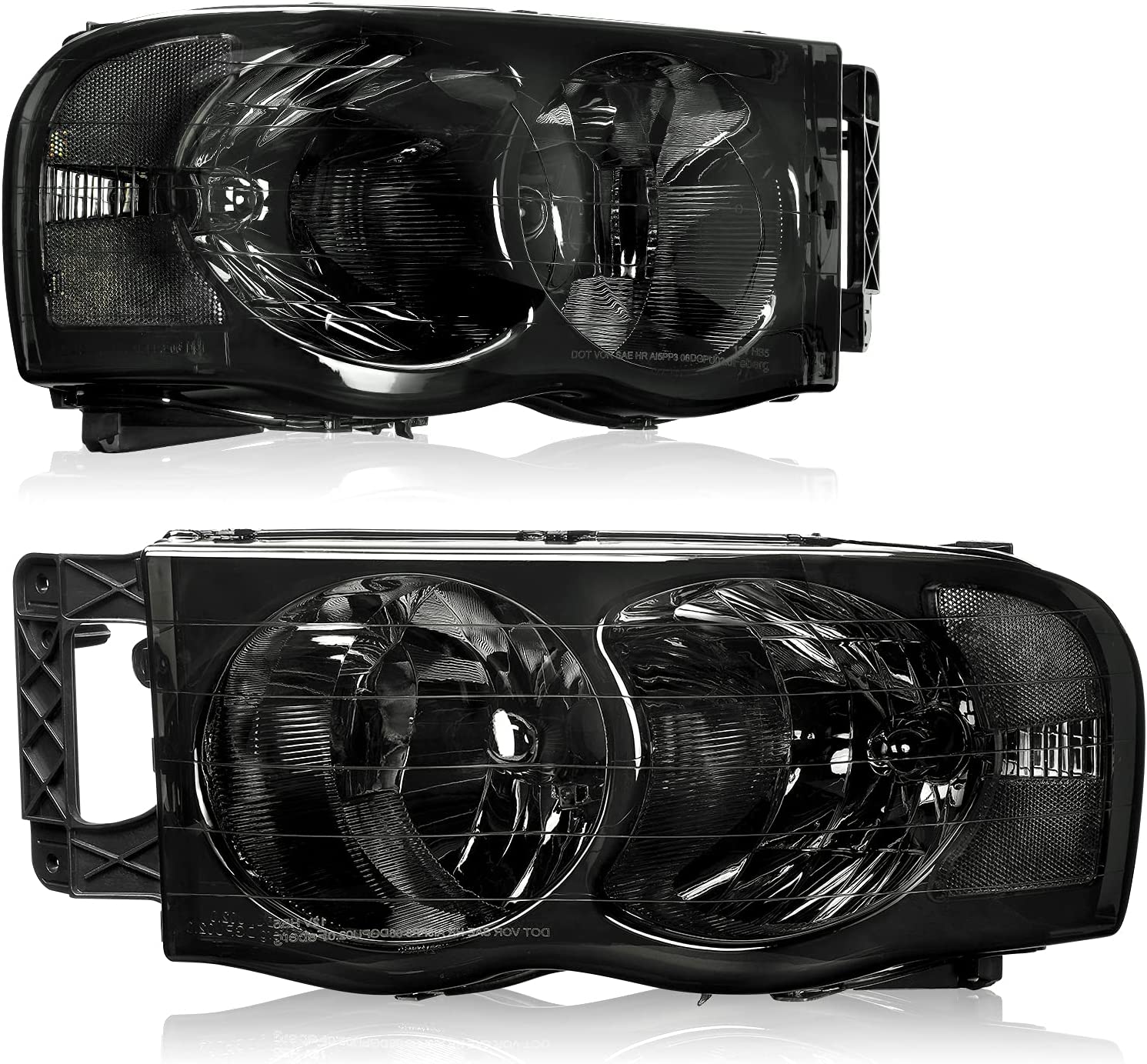 Headlights Assembly For 20022005 Dodge Ram Pickup Headlight Replacement Driving Light Chrome Housing Red Reflector Clear Lens - JSI Racing 