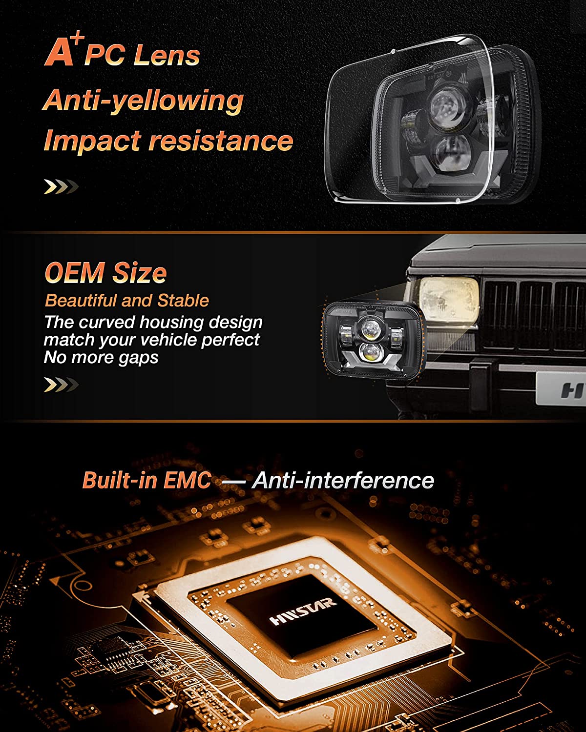 2020-2021 New Osram Chips 180w Dot 500 Brighter Antiglare H6054 5x7 7x6 LED Headlights With Turn Signal Drl Hilow Sealed Beam Compatible Jeep Cherokee Xj Wrangler Yj Ford Chevrolet Gmc Toyota Nissan Etc - JSI Racing 