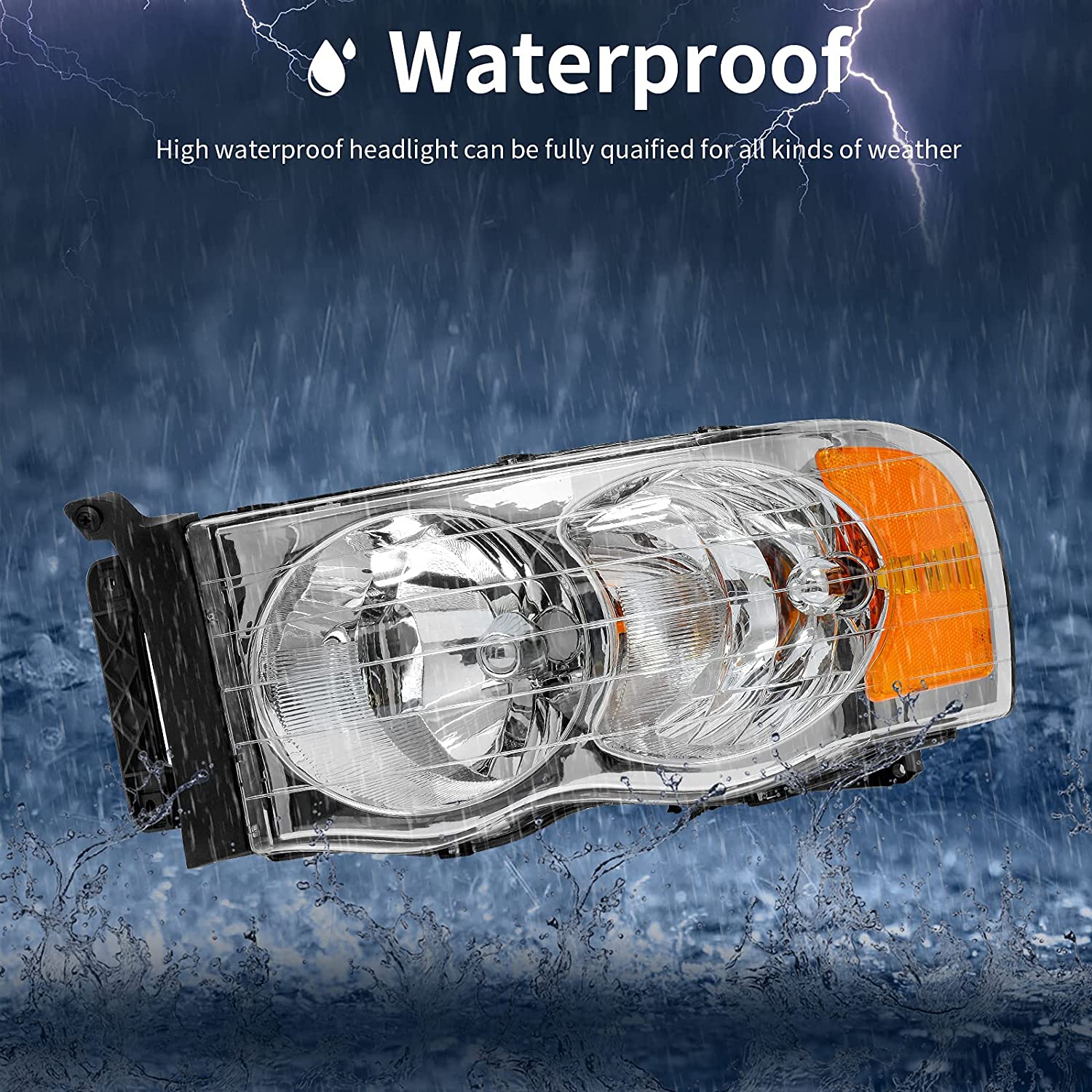 Headlights Assembly For 20022005 Dodge Ram Pickup Headlight Replacement Driving Light Chrome Housing Red Reflector Clear Lens - JSI Racing 