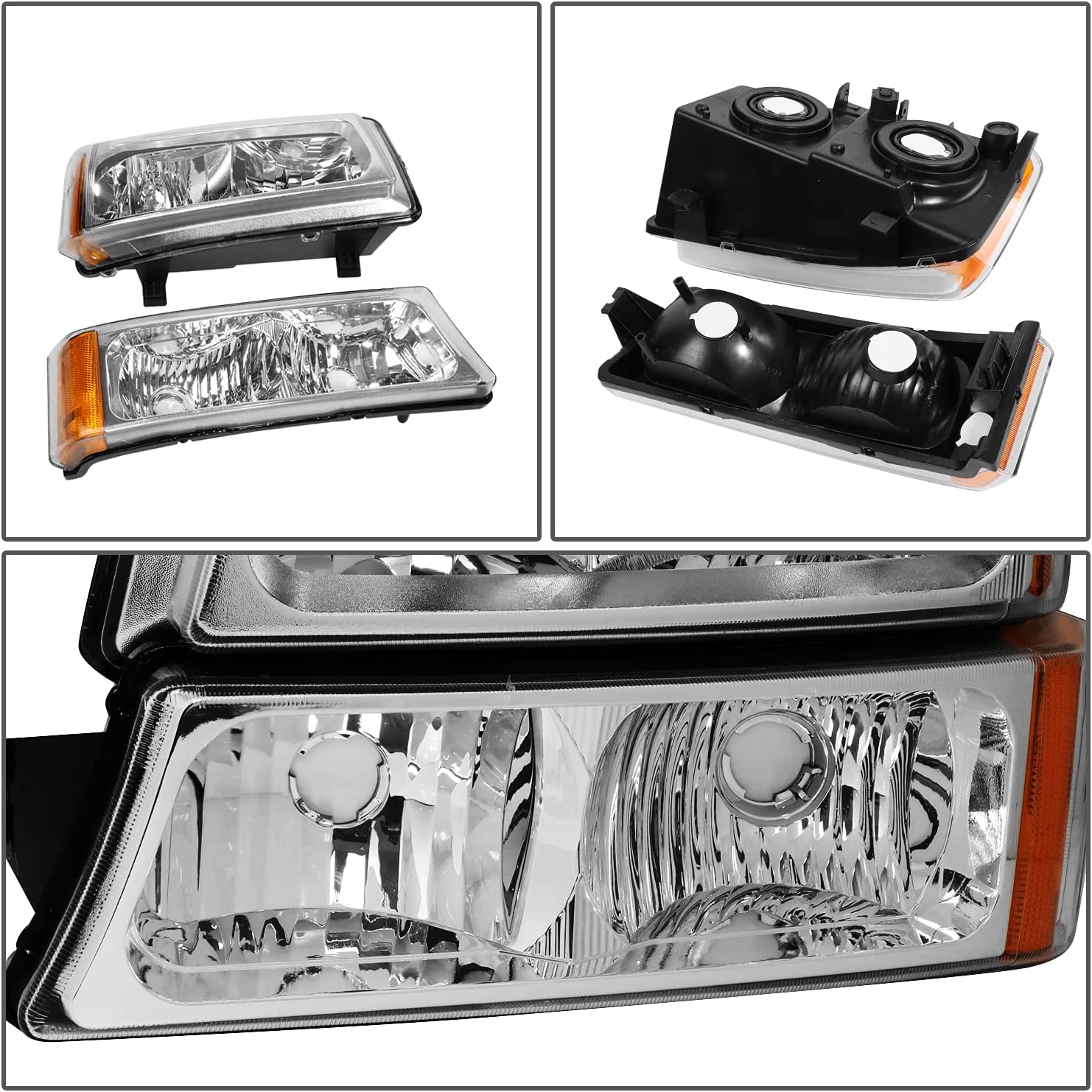 Dna Motoring Hlohcs034pcham Chrome Amber Headlights Compatible With 20032006 Chevy Silveradoavalanche - JSI Racing 