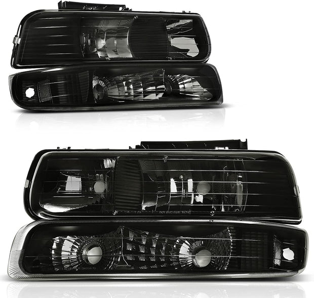 Autosaver88 Headlights Assembly Compatible With 19992002 Chevy Silverado 20002006 Tahoe Suburban Headlamp Bumper Lights Smoke Lens Reflector - JSI Racing 
