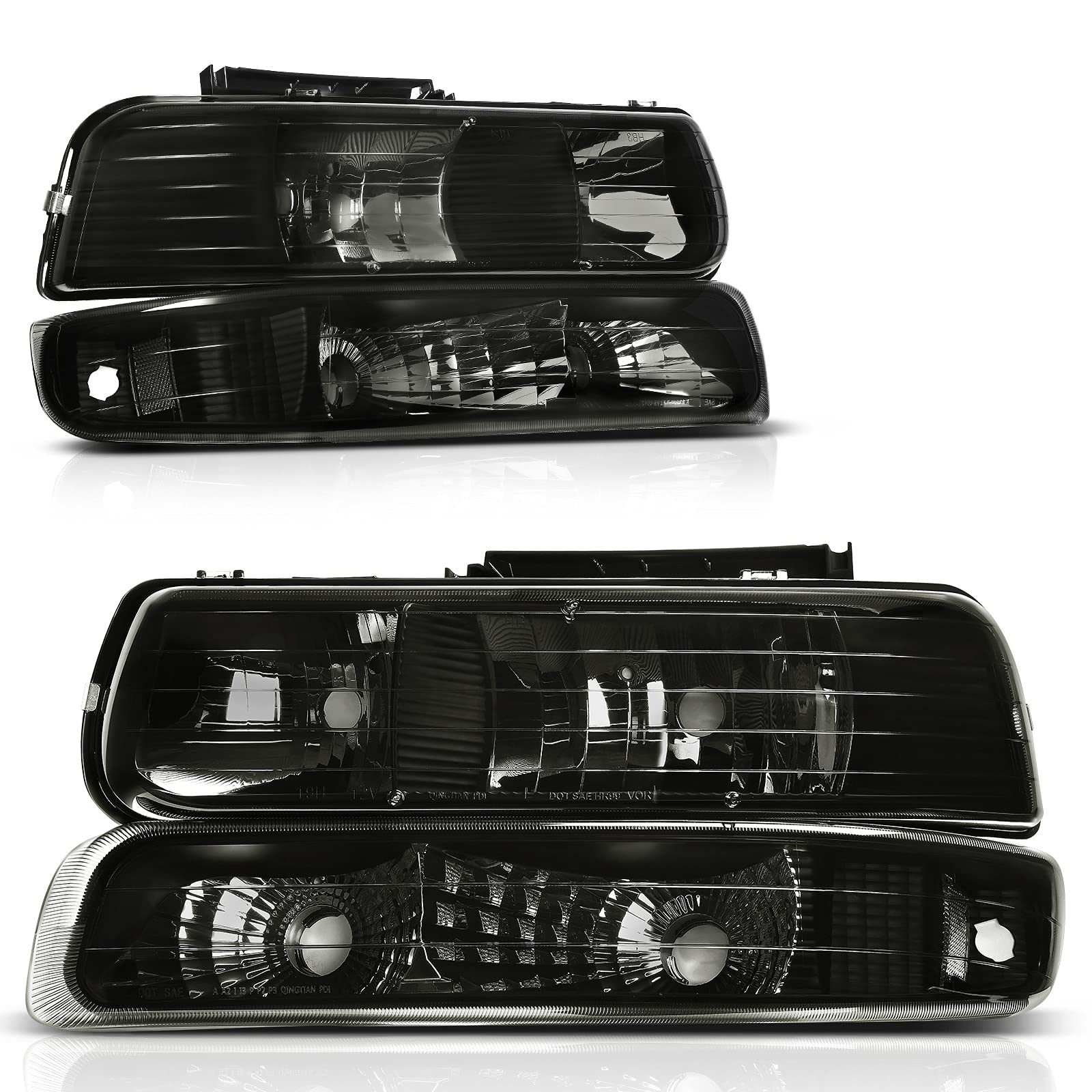 Autosaver88 Headlights Assembly Compatible With 19992002 Chevy Silverado 20002006 Tahoe Suburban Headlamp Bumper Lights Smoke Lens Reflector - JSI Racing 