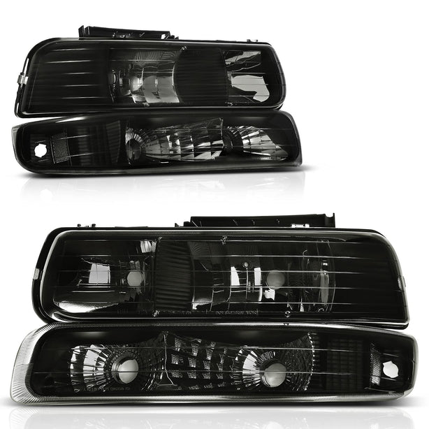 Autosaver88 Headlights Assembly Compatible With 19992002 Chevy Silverado 20002006 Tahoe Suburban Headlamp Bumper Lights Smoke Lens Reflector - JSI Racing 