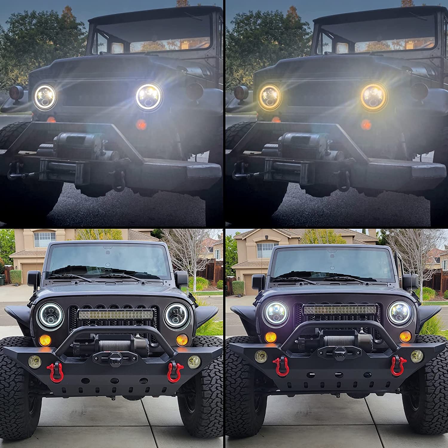 Haitzu 7 Inch LED Round Black Hilo Sealed Beam Headlight Dot Approved Compatible With Jeep Wrangler Jk Hummer H1 H2halo Amber Turn Light Drl H6024 Replacementincluded H4h13 Adaptor 2 Pcs - JSI Racing 