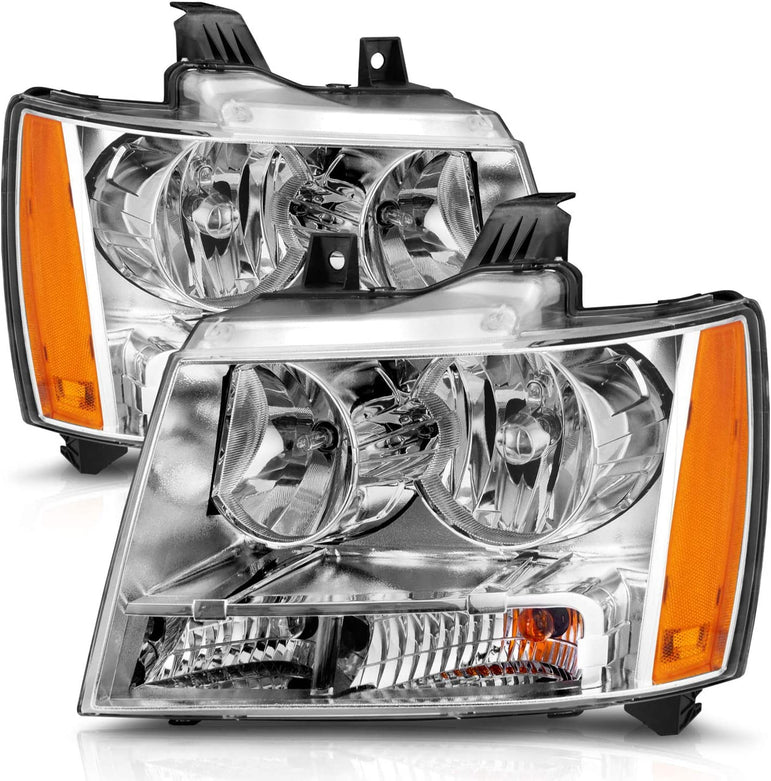 Amerilite For Chevy 0713 Tahoesuburbanavalanche Factory Style Replacement Headlights Pair Driver And Passenger Side Chrome Housing - JSI Racing 