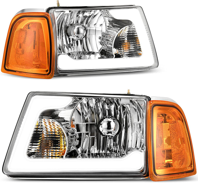 Autosaver88 LED Drl Headlight Assembly Compatible With 20012011 Ford Ranger Pair Headlights Wdaytime Running Light Chrome Housing Amber Reflector - JSI Racing 