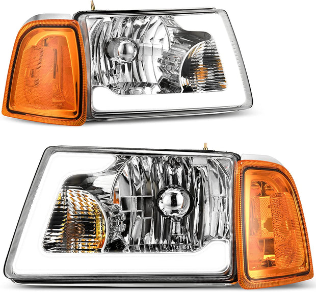 Autosaver88 LED Drl Headlight Assembly Compatible With 20012011 Ford Ranger Pair Headlights Wdaytime Running Light Chrome Housing Amber Reflector - JSI Racing 