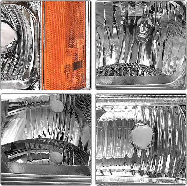 2003-2006 Silverado Headlight Assembly For Chevy Avalanche 150025003500 Clear Chrome Lens With Amber Reflector Replacement Left And Right - JSI Racing 