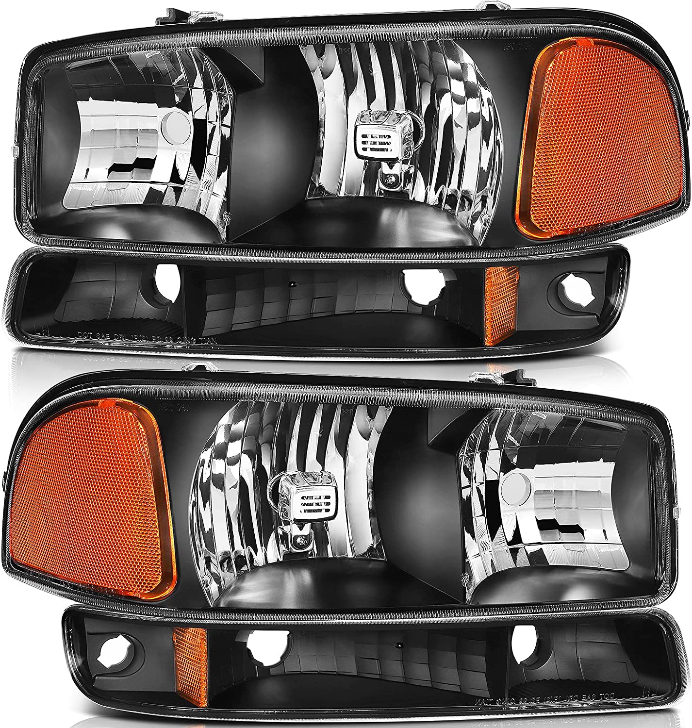 Lbrst Headlights Assembly For 19992006 Gmc Sierra 1500 20072007 Classic Black Housing Reflector Clear Lens Driver Passenger Side - JSI Racing 