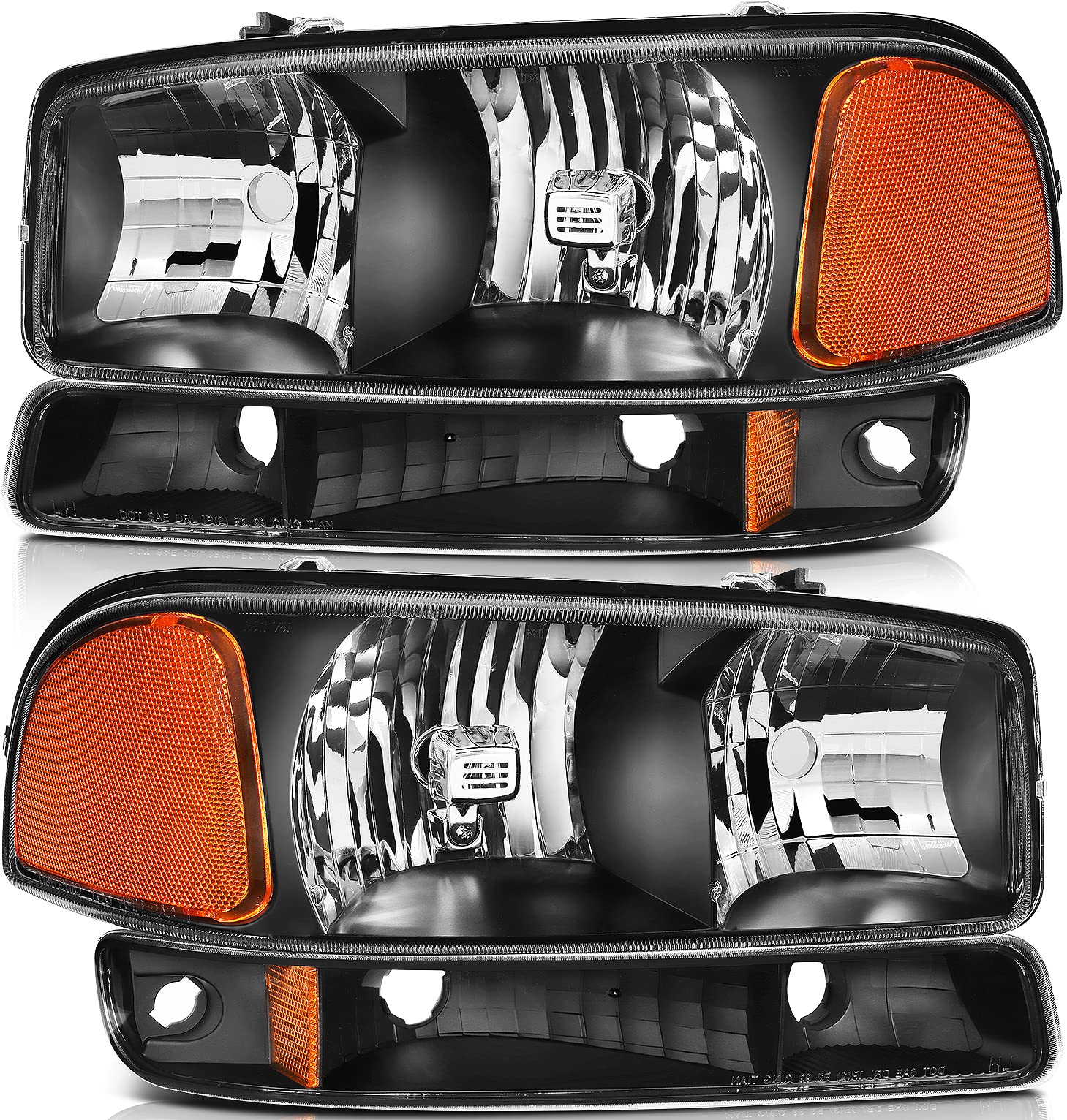 Lbrst Headlight Assembly For Gmc Sierra 1500 19992006 Classic 2007 2500 19992004 Black Housing Amber Reflector Clear Lens Driver And Passenger Side Headlamp - JSI Racing 