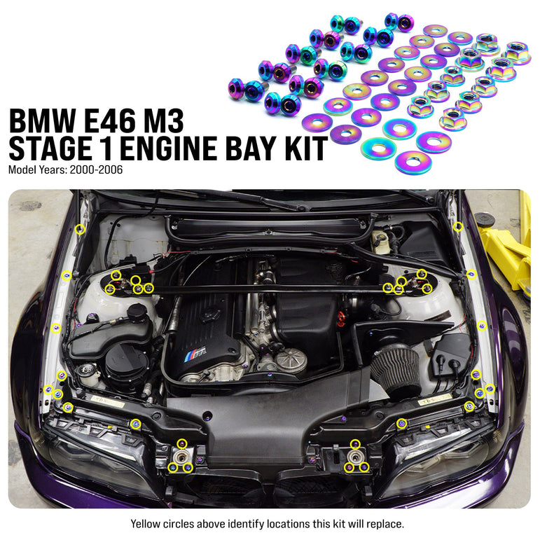 Stage 1 Titanium Hardware Engine Bay Kit - BMW E46 M3 (2000-2006) - JSI Racing 