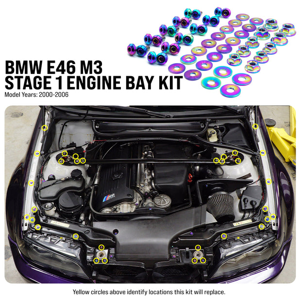 Stage 1 Titanium Hardware Engine Bay Kit - BMW E46 M3 (2000-2006) - JSI Racing 