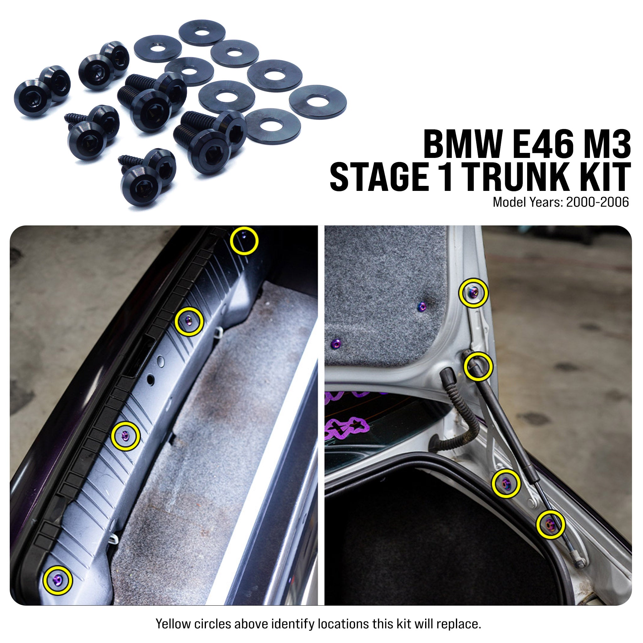 Stage 1 Titanium Hardware Trunk Kit - BMW E46 M3 (2000-2006) - JSI Racing 
