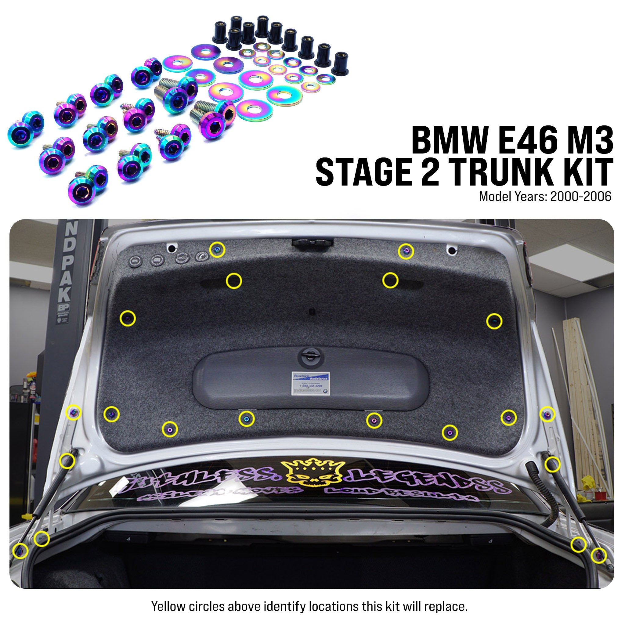 Stage 2 Titanium Hardware Trunk Kit - BMW E46 M3 (2000-2006) - JSI Racing 