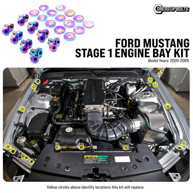 Stage 1 Titanium Hardware Engine Bay Kit - Ford Mustang (2005-2009) - JSI Racing 