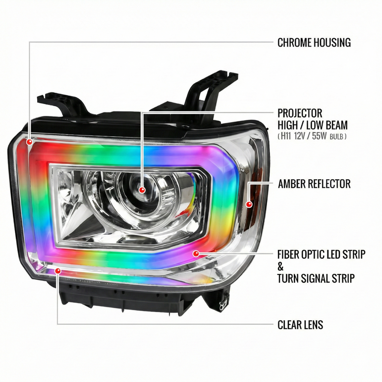 NTXGlow RGB headlights (14 - 19 GMC Sierra 1500 / 2500 / 3500) - JSI Racing 
