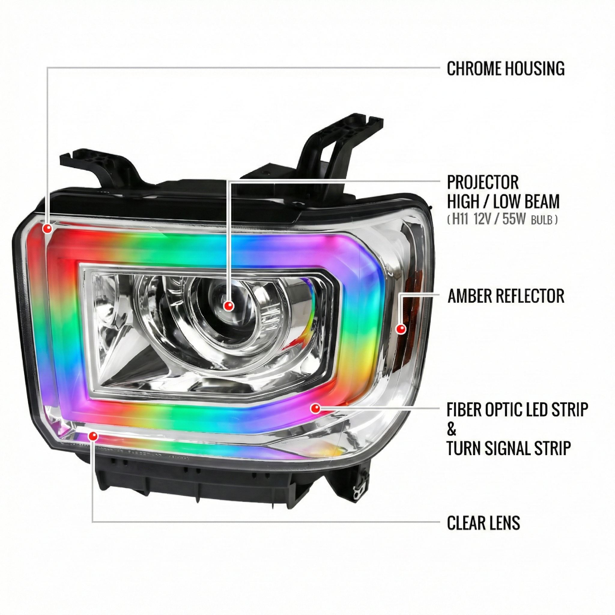 NTXGlow RGB headlights (14 - 19 GMC Sierra 1500 / 2500 / 3500) - JSI Racing 