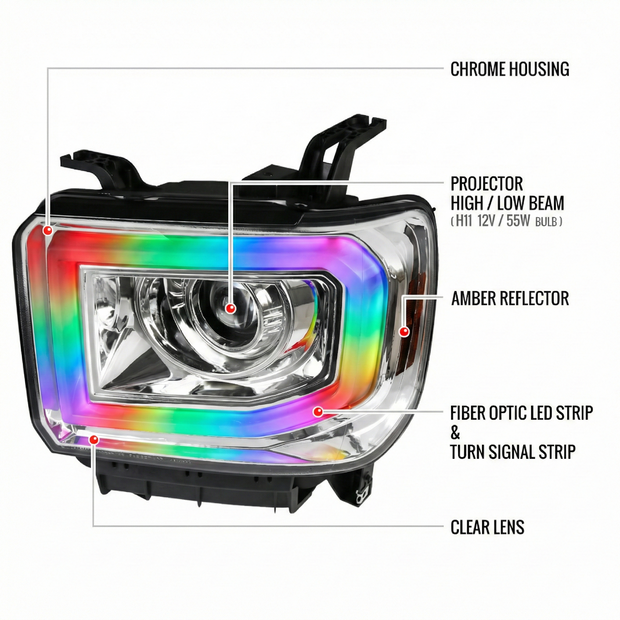 NTXGlow RGB headlights (14 - 19 GMC Sierra 1500 / 2500 / 3500) - JSI Racing 