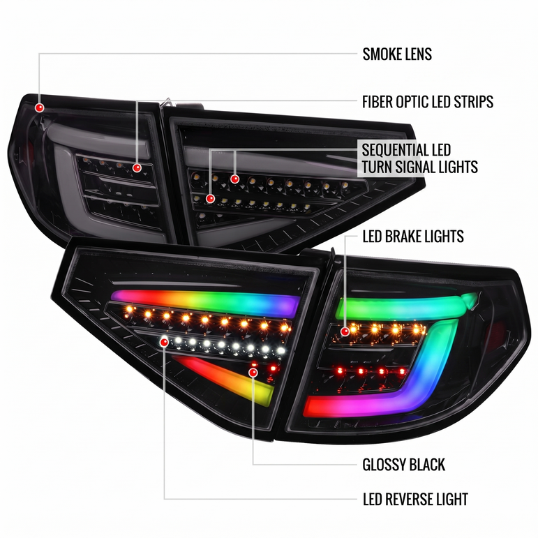 NTXGlow RGB LED Tail Lights for 2008-2014 Subaru WRX / STI Hatchback