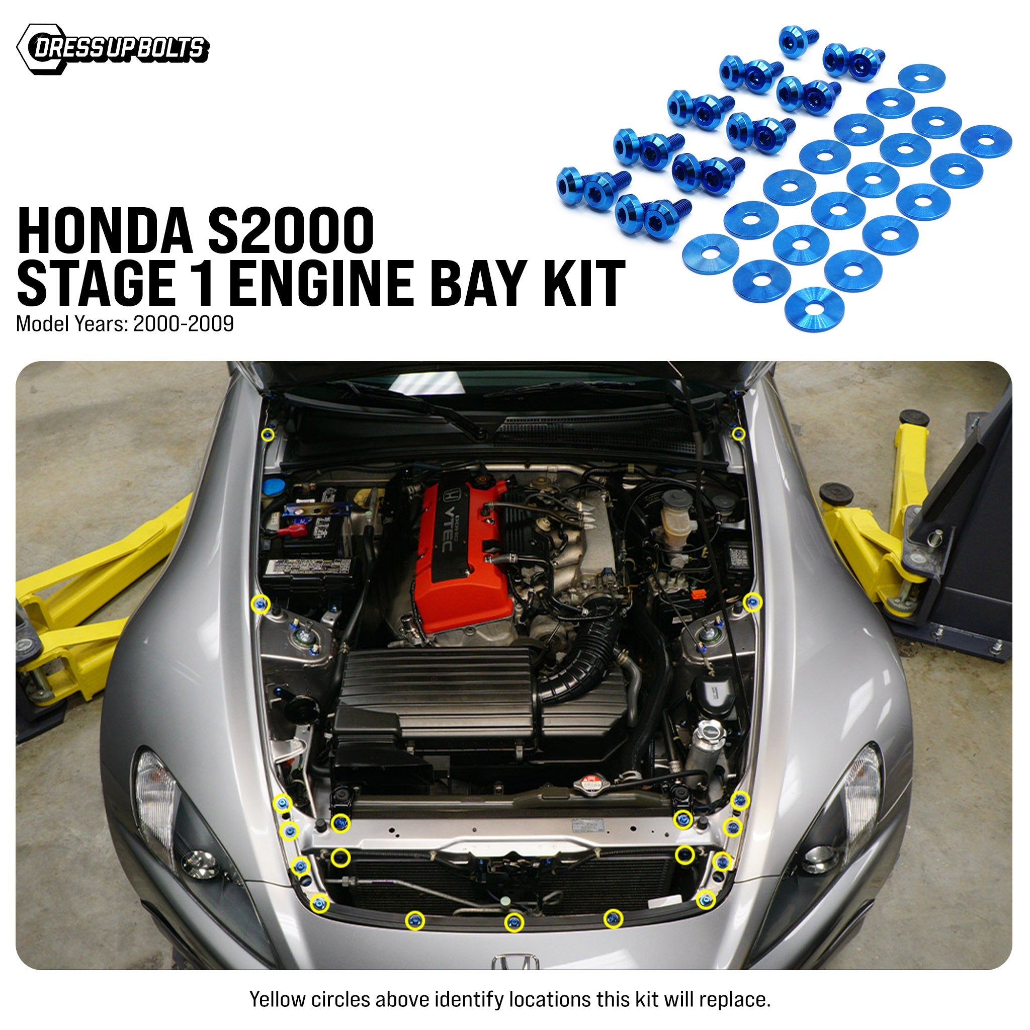 Stage 1 Titanium Hardware Engine Bay Kit - Honda S2000 (2000-2009) - JSI Racing 