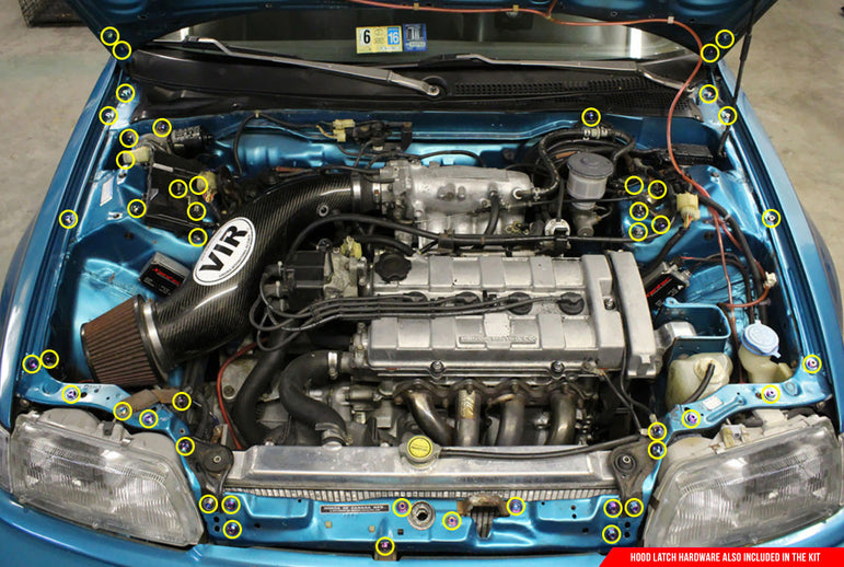 Stage 2 Titanium Hardware Engine Bay Kit - Honda Civic EF (1988-1991) - JSI Racing 