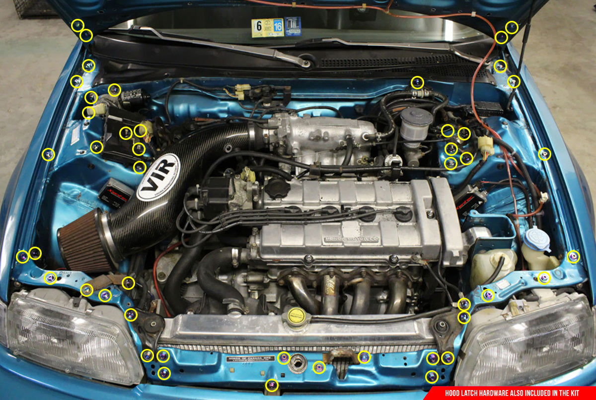 Stage 2 Titanium Hardware Engine Bay Kit - Honda Civic EF (1988-1991) - JSI Racing 