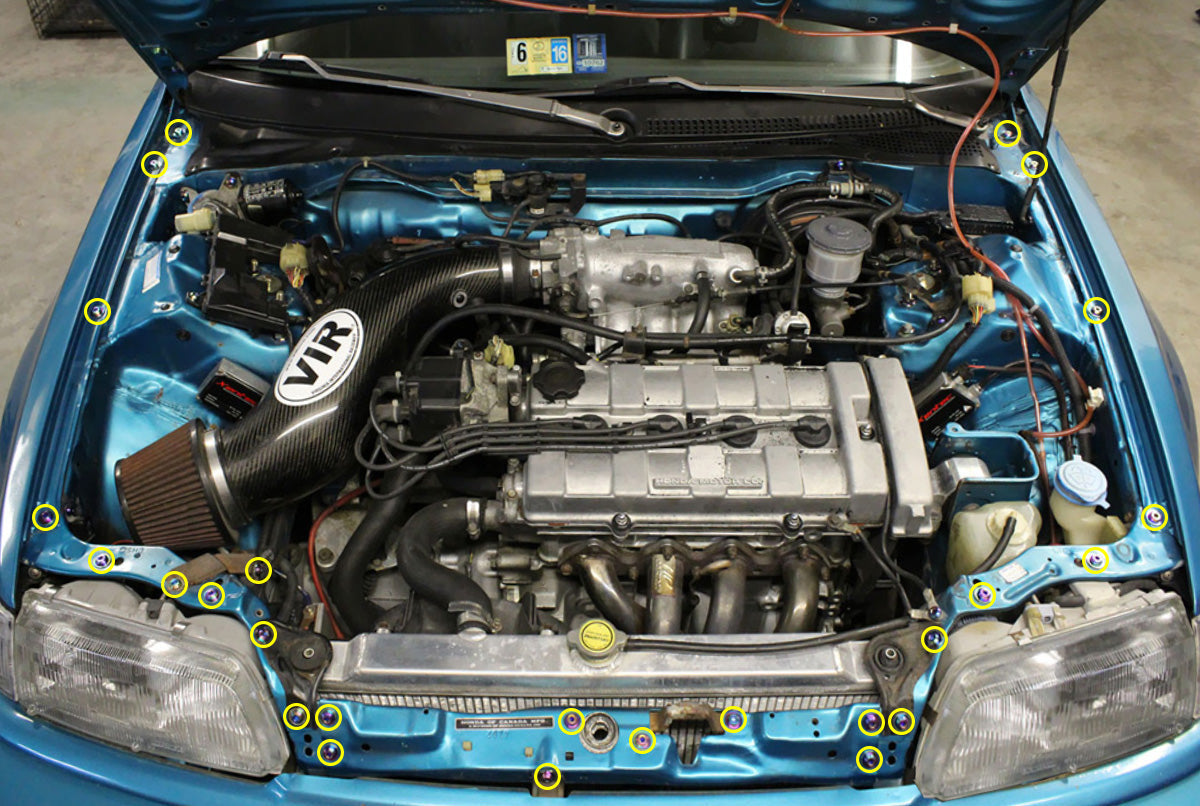 Stage 1 Titanium Hardware Engine Bay Kit - Honda Civic EF (1988-1991) - JSI Racing 