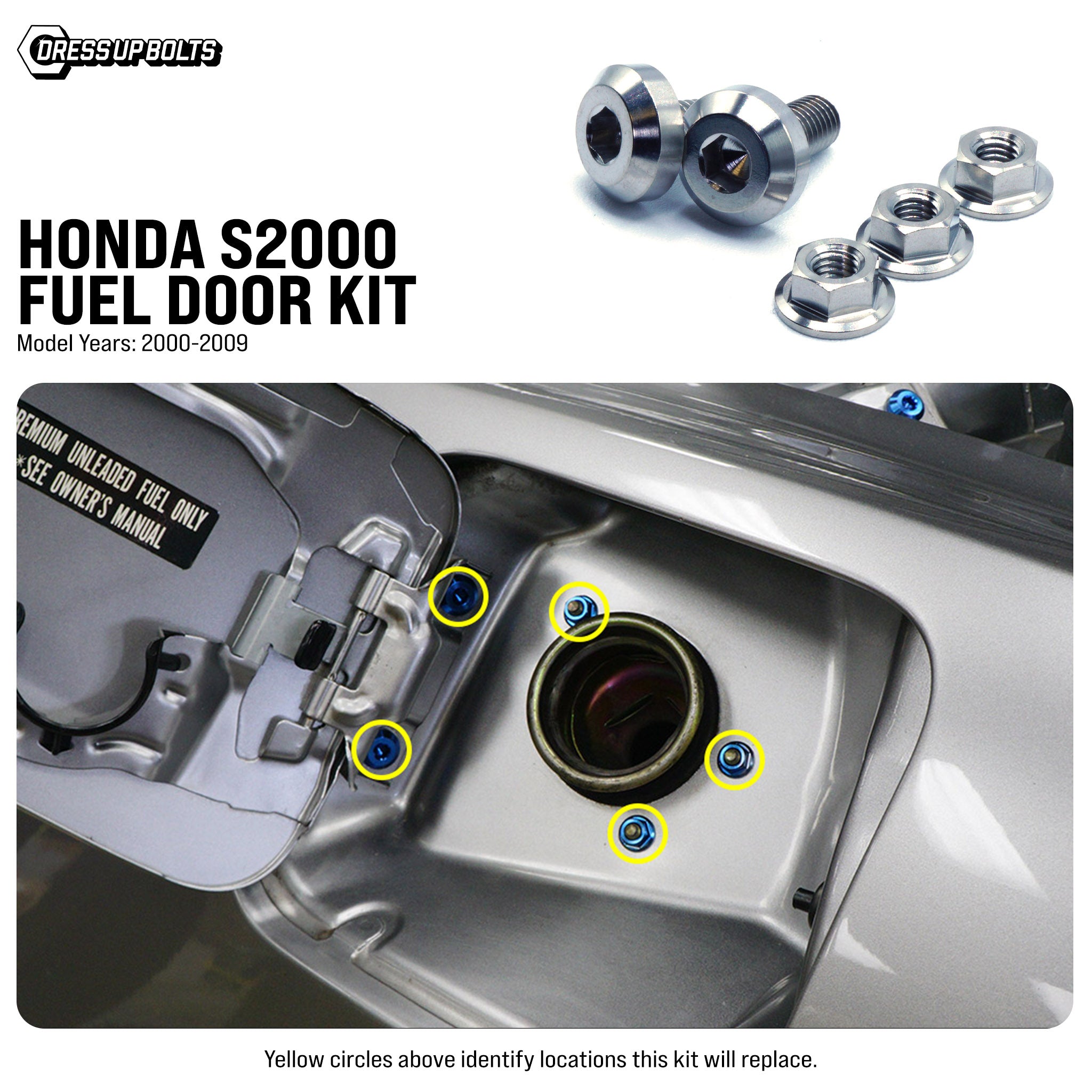 Titanium Hardware Fuel Door Kit - Honda S2000 (2000-2009) - JSI Racing 
