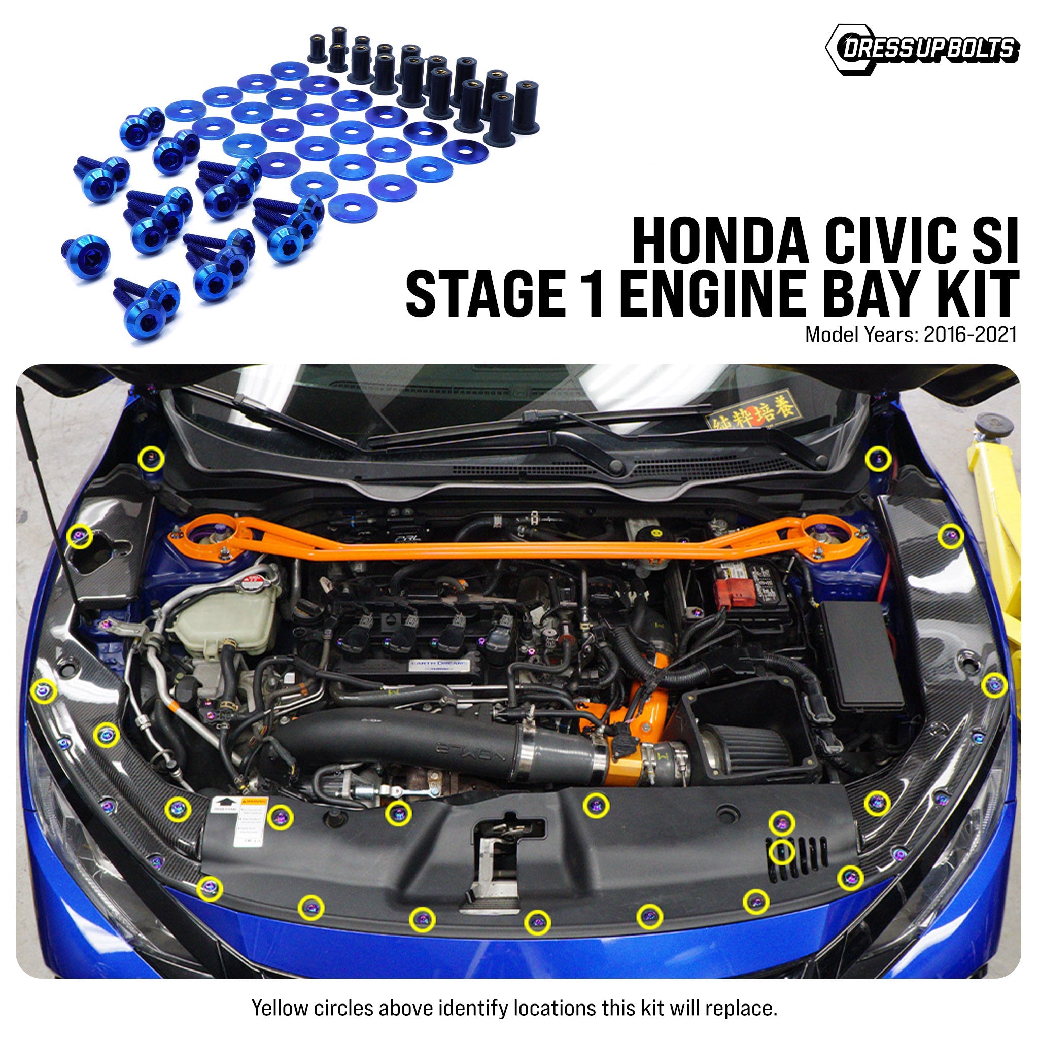 Stage 1 Titanium Hardware Engine Bay Kit - Honda Civic Si (2016-2021) - JSI Racing 