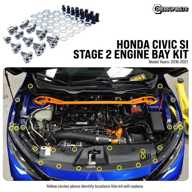 Stage 2 Titanium Hardware Engine Bay Kit - Honda Civic Si (2016-2021) - JSI Racing 