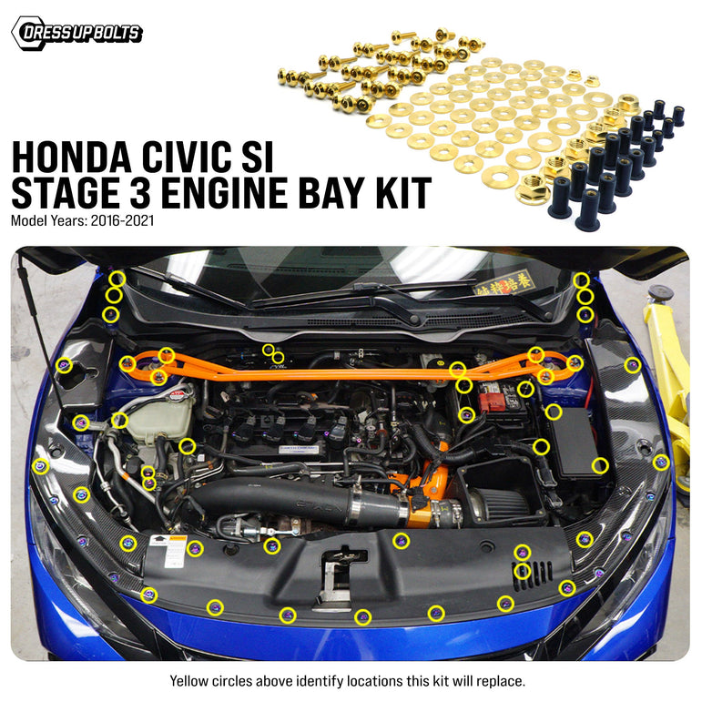 Stage 3 Titanium Hardware Engine Bay Kit - Honda Civic Si (2016-2021) - JSI Racing 