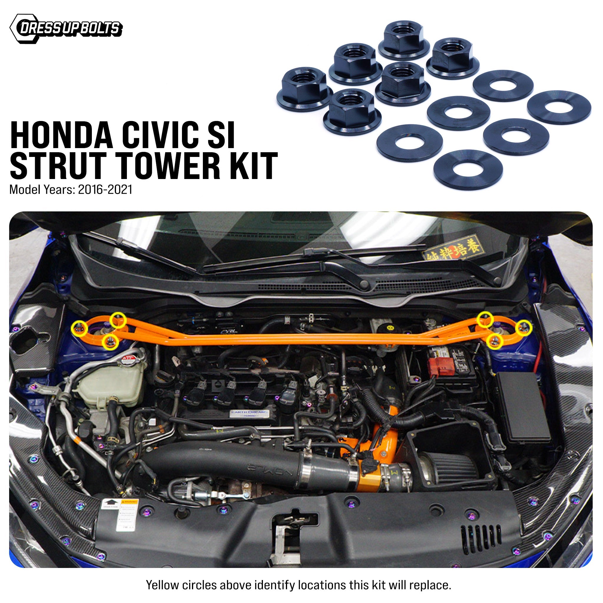 Titanium Hardware Strut Tower Kit - Honda Civic Si (2016-2021) - JSI Racing 