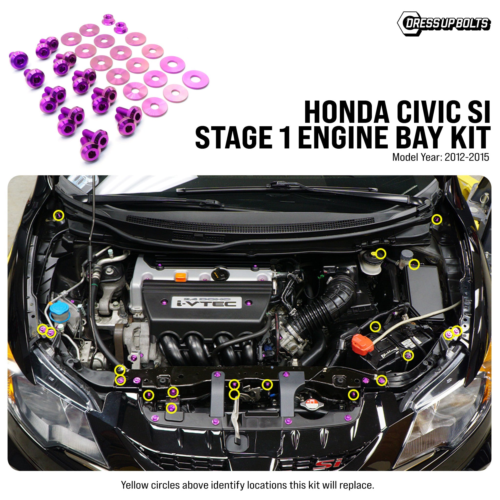 Stage 1 Titanium Hardware Engine Bay Kit - Honda Civic Si (2012-2015) - JSI Racing 
