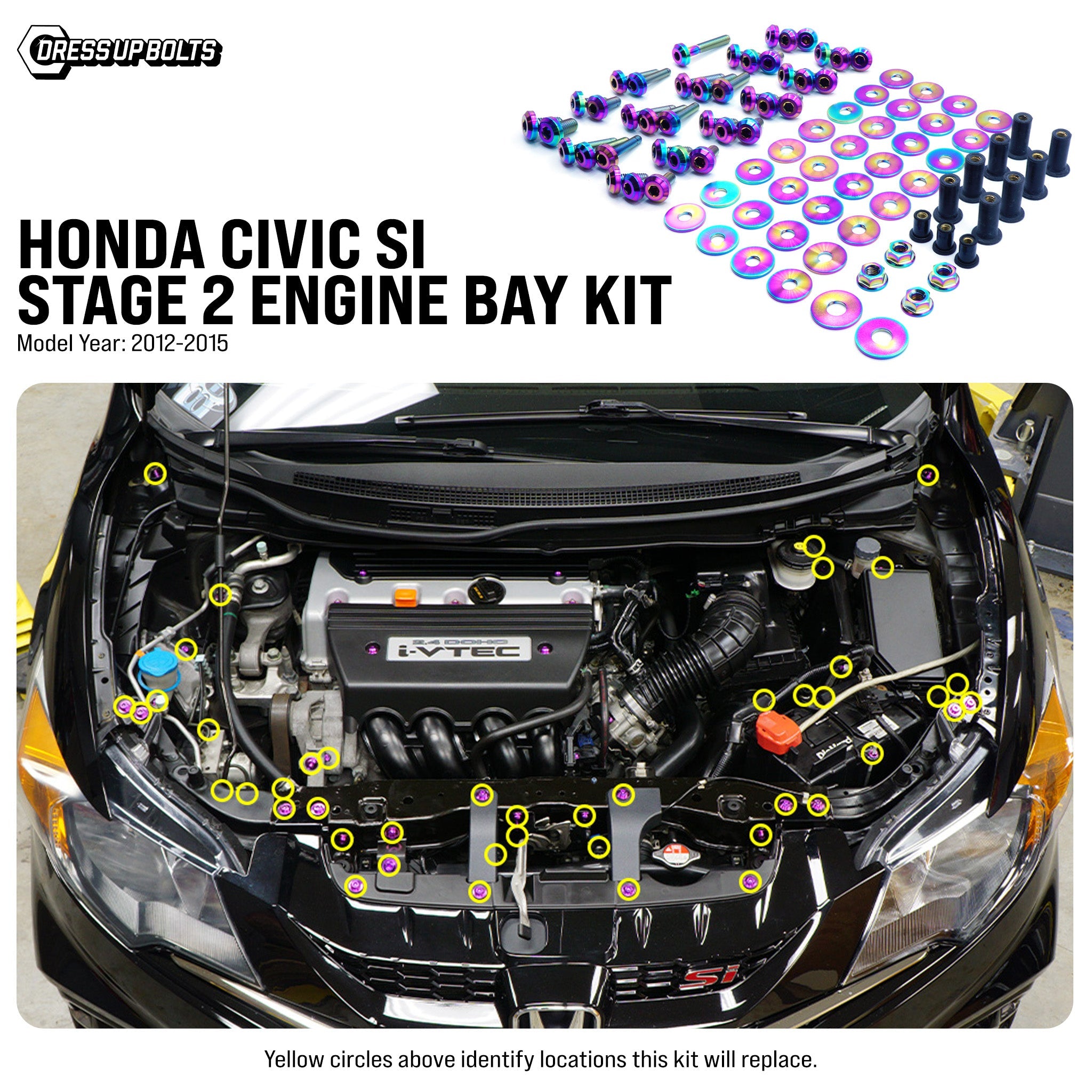 Stage 2 Titanium Hardware Engine Bay Kit - Honda Civic Si (2012-2015) - JSI Racing 